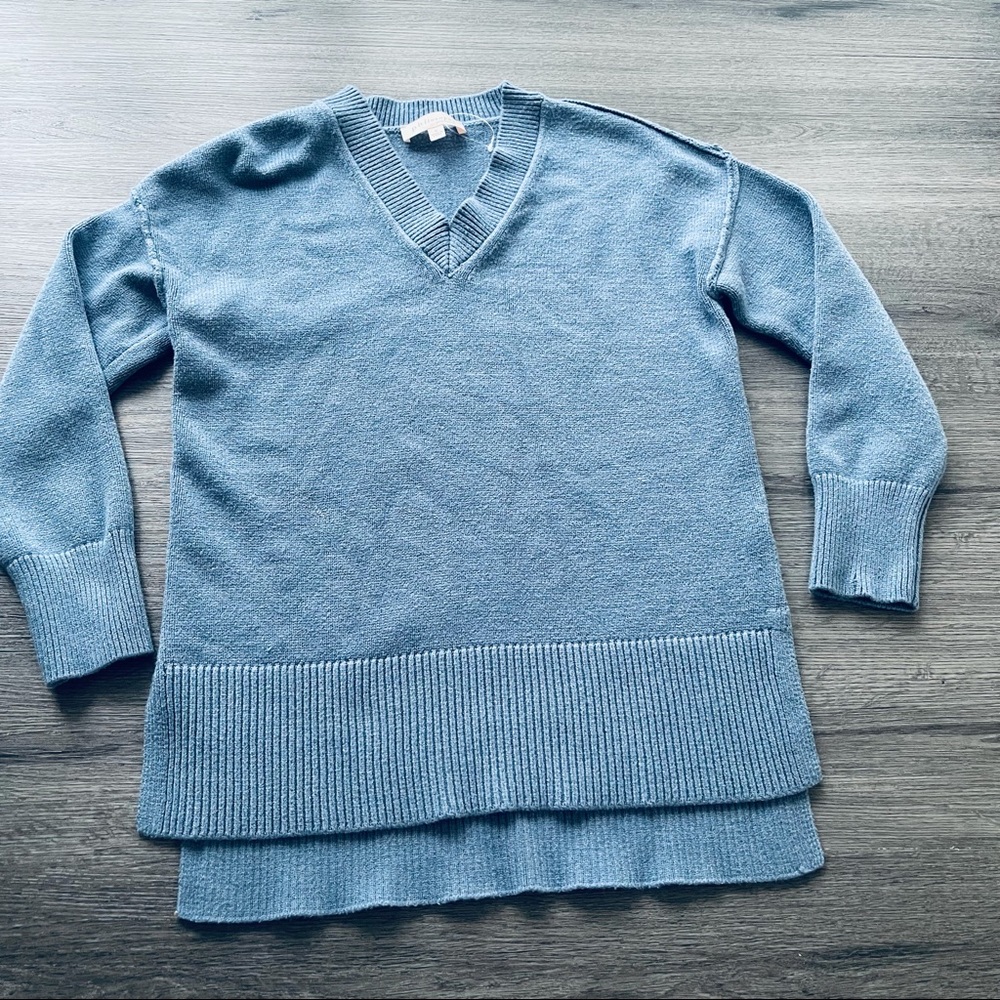 Philosophy Dusky Blue V-neck Hi Lo Chunky Sweater Size Small Light Academia
